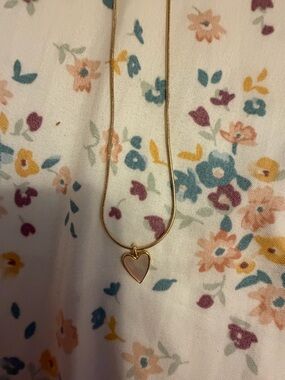 Gold Heart Pendant Necklace with Pink Inlay - Women Jewelry